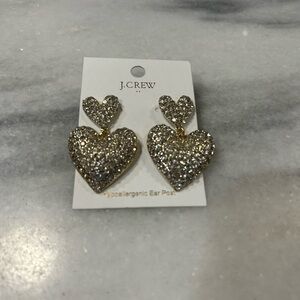 J. Crew Gold Double Heart Filigree Earrings